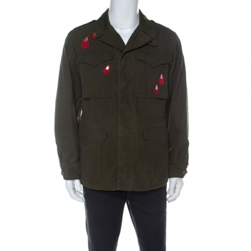 Pre Owned Gucci Army Green Patchwork Cotton Canvas Field Jacket XS 