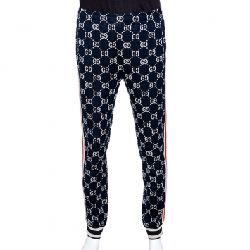 Pre Owned Gucci Navy Blue GG Jacquard Knit Joggers L