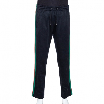 Pre Owned Gucci Black Jersey Web Stripe Detail Track Pants M