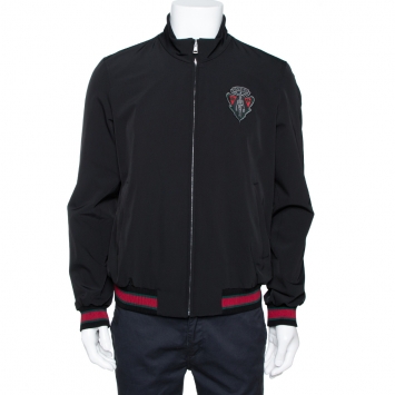 Pre Owned Gucci Black Synthetic Hysteria Web Zip Front Track Jacket M