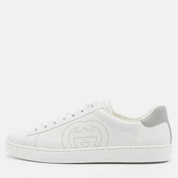 Pre Owned Gucci White Perforated Interlocking G Leather Ace Sneakers Size 41