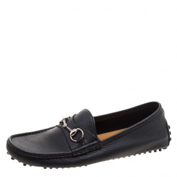 Pre Owned Gucci Black Leather Horsebit Loafers Size 41