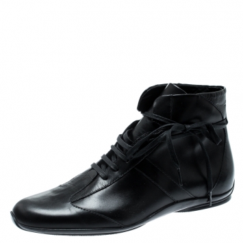 Pre Owned Gucci Black Leather Lace Up Ankle Boots Size 40.5