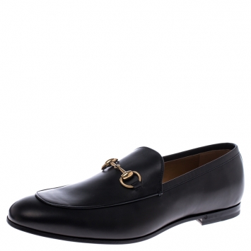 Pre Owned Gucci Black Leather Jordaan Horsebit Slip On Loafers Size 43