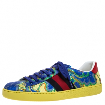 Pre Owned Gucci Multicolor Floral Jacquard Fabric Ace Low Top Sneakers Size 41.5