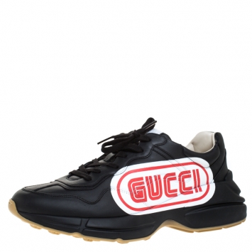 Pre Owned Gucci Black Leather Rhyton Logo Sneakers Size 45