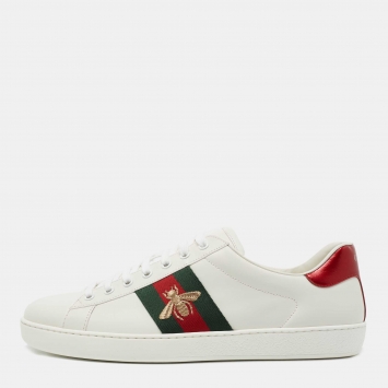 Pre Owned Gucci White Leather Ace Sneakers Size 44