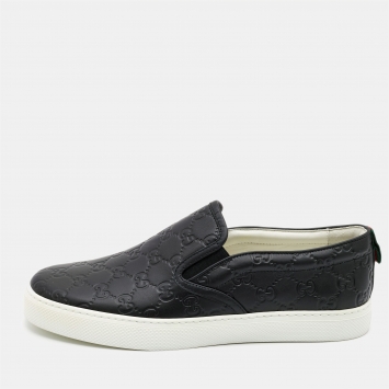 Pre Owned Gucci Black Guccissima Leather Slip On Sneakers Size 42.5