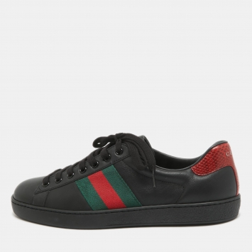 Pre Owned Gucci Black/Red Leather Ace Low Top Sneakers Size 42