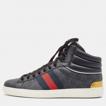 Pre Owned Gucci Black GG Supreme Canvas Ace High Top Sneakers Size 42