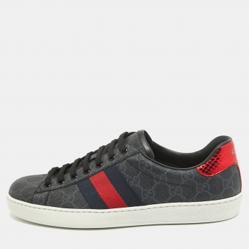 Pre Owned Gucci Dark Grey GG Supreme Canvas Ace Sneakers Size 42.5