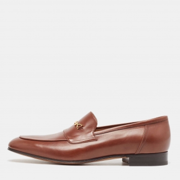 Pre Owned Gucci Brown Leather Jakarta Loafers Size 45.5