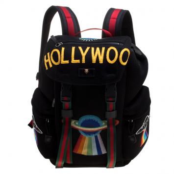 Pre Owned Gucci Black Mesh Embroidered Hollywood Backpack 