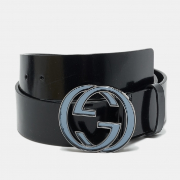Pre Owned Gucci GG Marmont 80CM Belt Black Glossy Leather