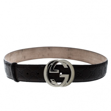 Pre Owned Gucci Dark Brown Guccissima Leather Interlocking GG Buckle Belt 95 CM