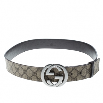 Pre Owned Gucci Beige GG Supreme Coated Canvas Interlocking GG Buckle Belt 95cm