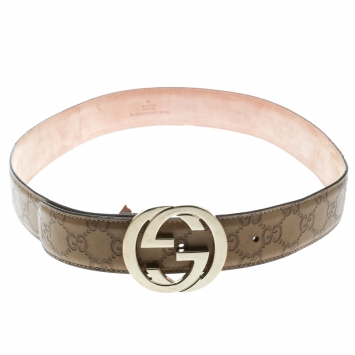 Pre Owned Gucci Beige Guccissima Leather Interlocking GG Buckle Belt 90 CM