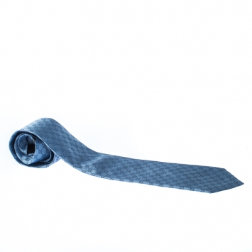 Pre Owned Gucci Pale Blue Monogram GG Pattern Silk Tie