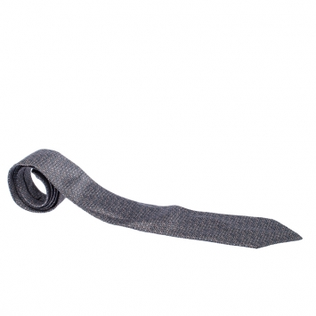 Pre Owned Gucci Grey Saddle Pattern Silk Jacquard Classic Tie
