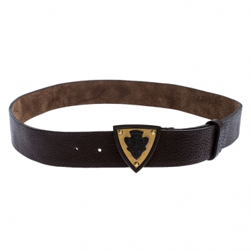 Pre Owned Gucci Dark Brown Leather Hysteria Crest Buckle Belt 100CM