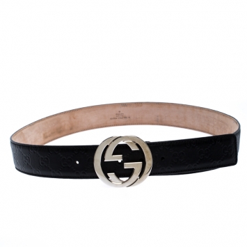 Pre Owned Gucci Black Guccissima Leather Interlocking GG Buckle Belt 100CM