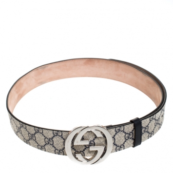 Pre Owned Gucci Navy Blue GG Supreme Canvas Interlocking GG Belt Size 95CM