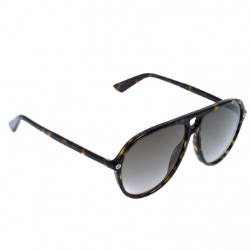 Pre Owned Gucci Havana Brown/ Green Gradient GG0119S Aviator Sunglasses