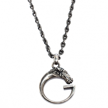 Pre Owned Gucci G Horse-head Silver Pendant Necklace