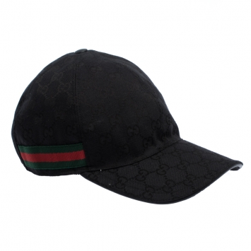 Pre Owned Gucci Black GG Canvas Web Trimmed Baseball Cap L