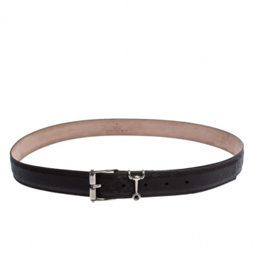 Pre Owned Gucci Dark Brown Diamante Leather Horsebit Buckle Belt 105CM
