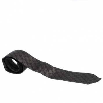 Pre Owned Gucci Brown Guccissima Logo Pattern Silk Jacquard Tie 