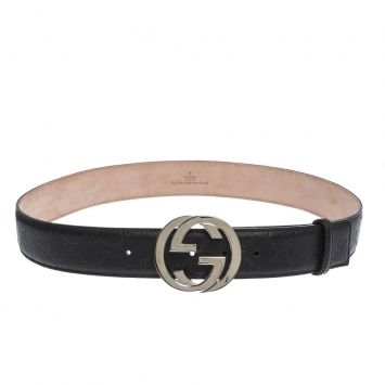 Pre Owned Gucci Black Guccissima Leather Interlocking G Belt 95CM