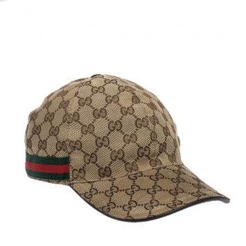 Pre Owned Gucci Beige GG Canvas Web Trimmed Baseball Cap L 