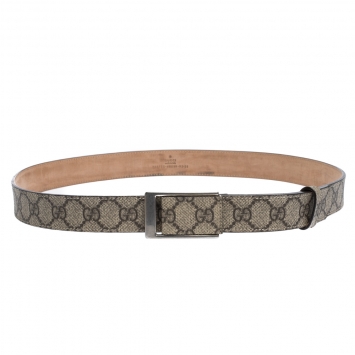 Pre Owned Gucci Beige GG Supreme Canvas Square Buckle Belt 95CM