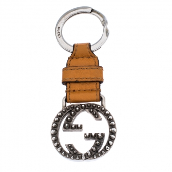 Pre Owned Gucci Tan Leather Double G Keyring