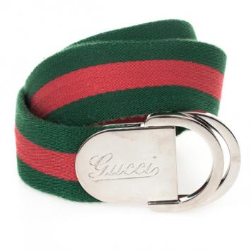 Pre Owned Gucci Signature Web Belt With Engraved Gucci Script Logo & D Ring Buckle