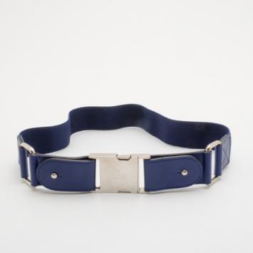 Pre Owned Gucci Blue Leather Silver Buckle Belt