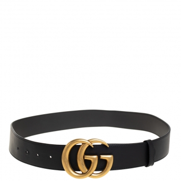 Pre Owned Gucci Black Leather GG Marmont Buckle Belt 85 CM