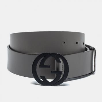 مملوكة مسبقًا Gucci Grey Leather Interlocking G Buckle Belt 95CM