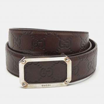 Pre Owned Gucci Dark Brown Guccissima  Leather Square Buckle Belt 100CM