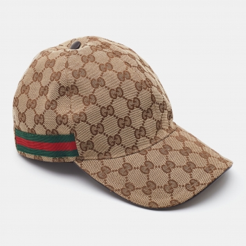 Pre Owned Gucci Beige Guccissima Canvas Web Detail Baseball Cap L
