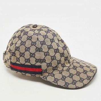 Pre Owned Gucci Beige/Navy Blue Monogram Web Canvas Baseball Hat M