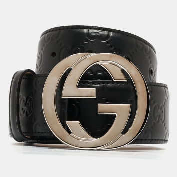Pre Owned Gucci Black Guccissima Leather Interlocking G Belt 90CM