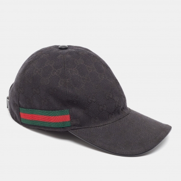 Pre Owned Gucci Black GG Canvas Web Stripe Detail Baseball Cap L