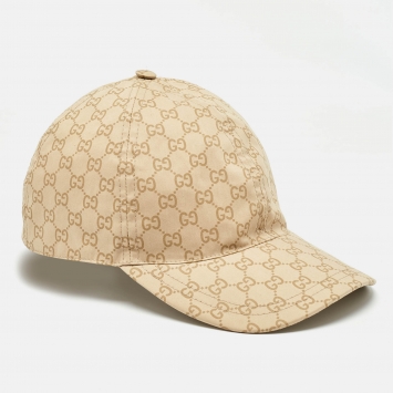 Pre Owned Gucci Beige GG Web Cotton Baseball Cap L