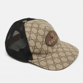 Pre Owned Gucci Beige Canvas GG Supreme Appliqued Baseball Cap M