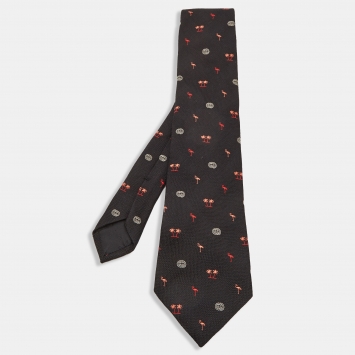 Pre Owned Gucci Black Flamingos Silk Traditional Tie