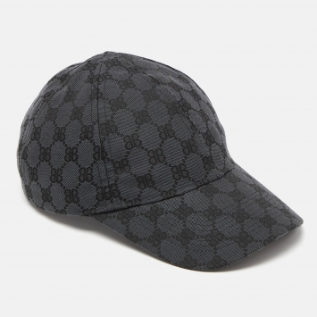 Pre Owned Balenciaga X Gucci Anthracite Grey BB Monogram Canvas Hacker Cap L