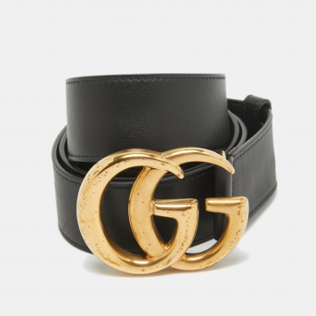 Pre Owned Gucci Black Leather GG Marmont Buckle Belt 105CM