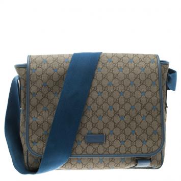 Pre Owned Gucci GG Beige/Light Blue Coated Canvas Star Diaper Messenger Bag